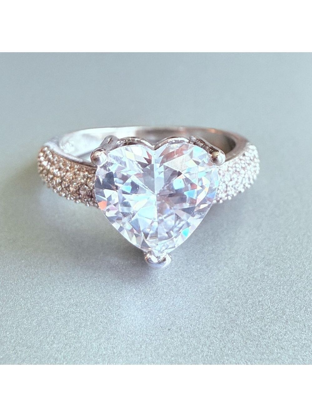 Heart Solitaire 3.75 CT Cubic Zirconia CZ Sterling Silver 925 Pave Ring